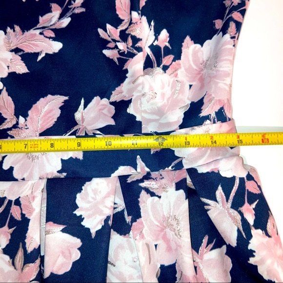 Blue Pink Silver Foil Floral Open Back PARTY Dress Size Large - Picture 10 of 11